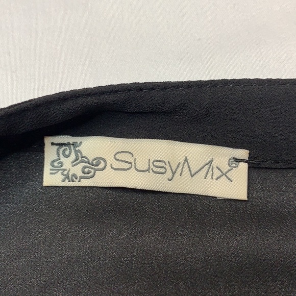 SusyMix Womens Black V-Neck Sheer Blouse Size Small And Medium - Picture 7 of 12